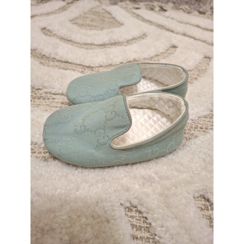 Gucci Infant Baby First Shoes Size 18 Tiffany Blue Monogram Preowned